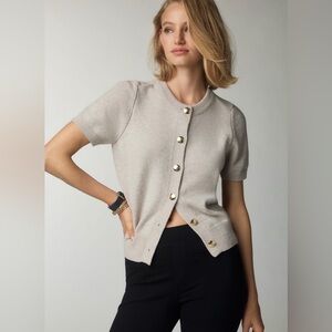 NWT Maeve Short Sleeve Crew Neck Cardigan in Heather Oatmeal Size M